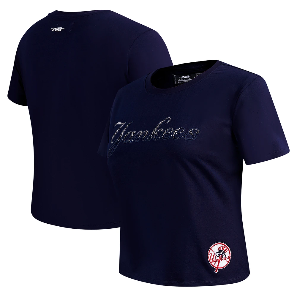 Women's Pro Standard Navy New York Yankees Rhinestone Slim Fit T-Shirt
