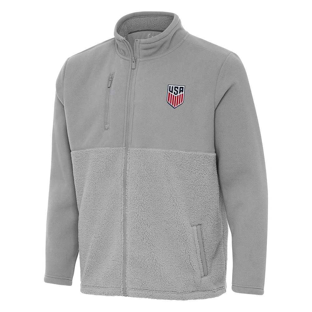 Men's Antigua Gray USMNT Daily Fused Full-Zip Jacket