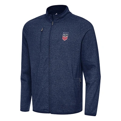 Men's Antigua Heather Navy USWNT Hold-Up Tri-Blend Full-Zip Jacket