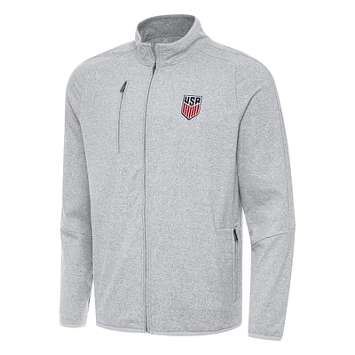 Men's Antigua Heather Gray USMNT Hold-Up Tri-Blend Full-Zip Jacket