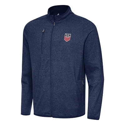 Men's Antigua Heather Navy USMNT Hold-Up Tri-Blend Full-Zip Jacket