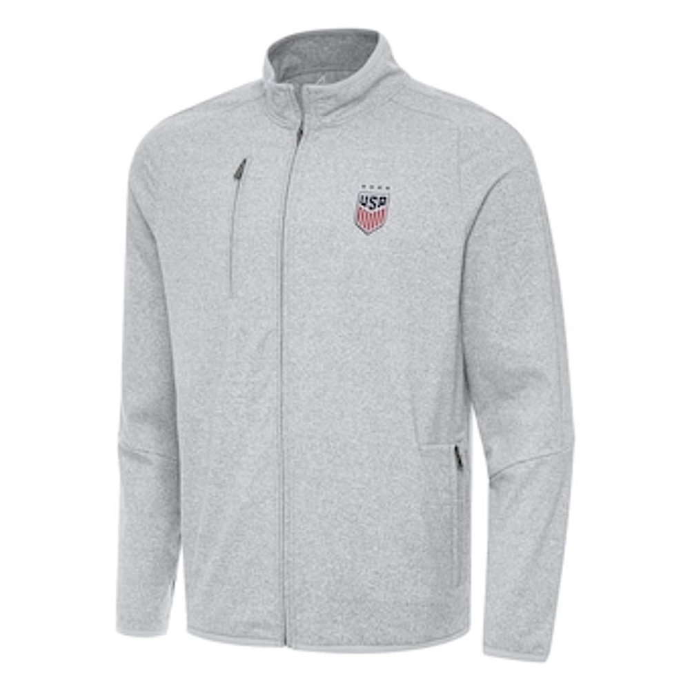 Men's Antigua Heather Gray USWNT Hold-Up Tri-Blend Full-Zip Jacket