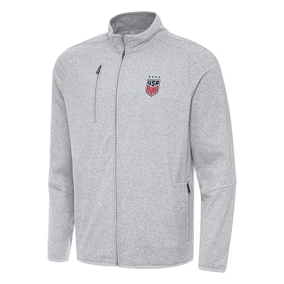 Men's Antigua Heather Gray USWNT Hold-Up Tri-Blend Full-Zip Jacket