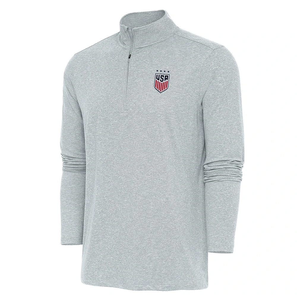 Men's Antigua Heather Gray USWNT Hunk Quarter-Zip Top