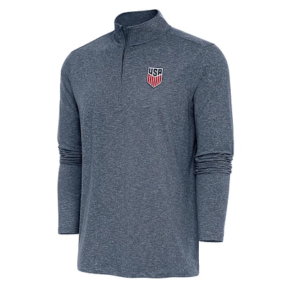 Men's Antigua Heather Navy USMNT Hunk Quarter-Zip Top