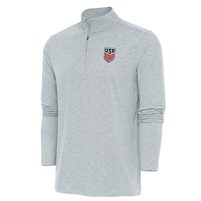 Men's Antigua Heather Gray USMNT Hunk Quarter-Zip Top