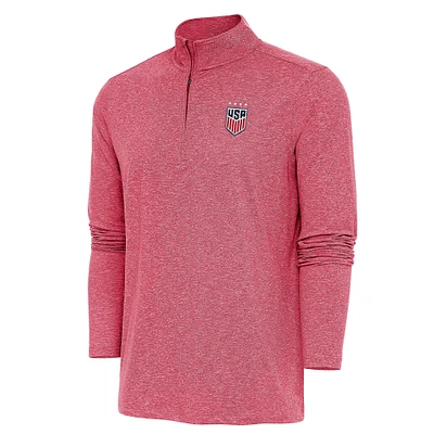 Men's Antigua Heather Red USWNT Hunk Quarter-Zip Top