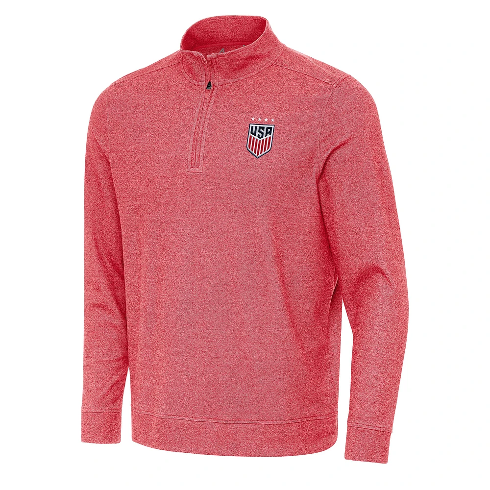 Men's Antigua Heather Red USWNT Subtle Quarter-Zip Top