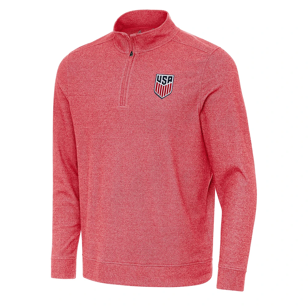 Men's Antigua Heather Red USMNT Subtle Quarter-Zip Top