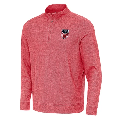 Men's Antigua Heather Red USMNT Subtle Quarter-Zip Top