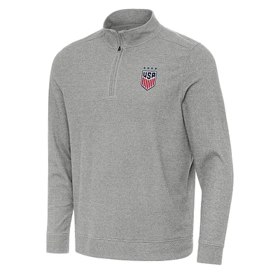 Men's Antigua Heather Gray USWNT Subtle Quarter-Zip Top