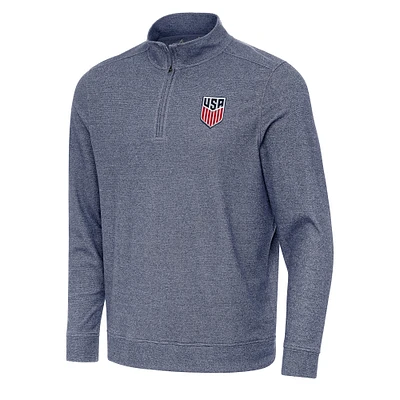 Men's Antigua Heather Navy USMNT Subtle Quarter-Zip Top