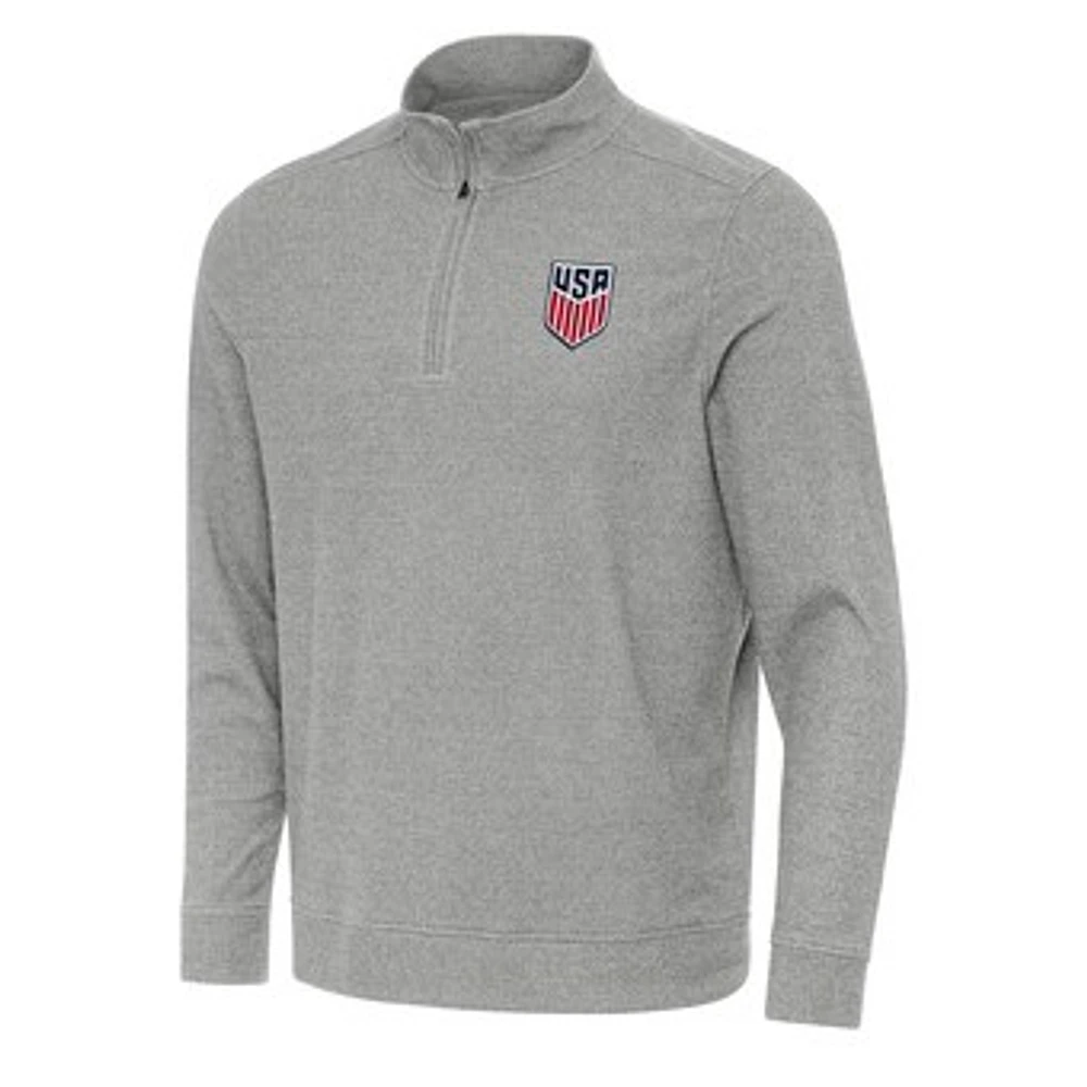 Men's Antigua Heather Gray USMNT Subtle Quarter-Zip Top
