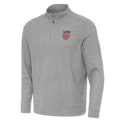 Men's Antigua Heather Gray USMNT Subtle Quarter-Zip Top