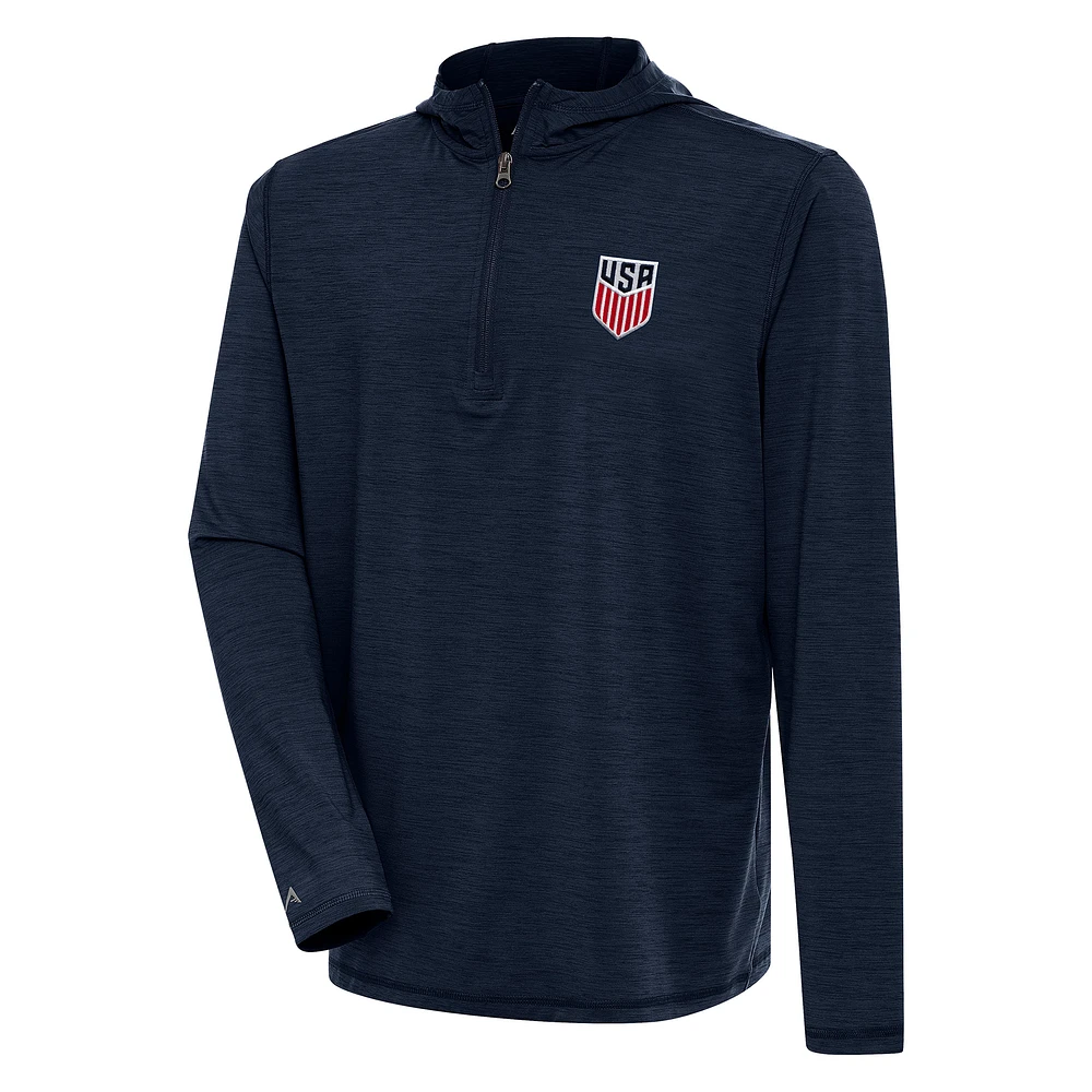 Men's Antigua Heather Navy USMNT Tidy Quarter-Zip Hoodie