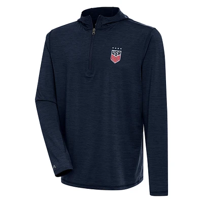 Men's Antigua Heather Navy USWNT Tidy Quarter-Zip Hoodie