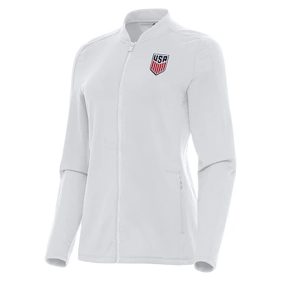 Women's Antigua White USMNT Continual Full-Zip Jacket