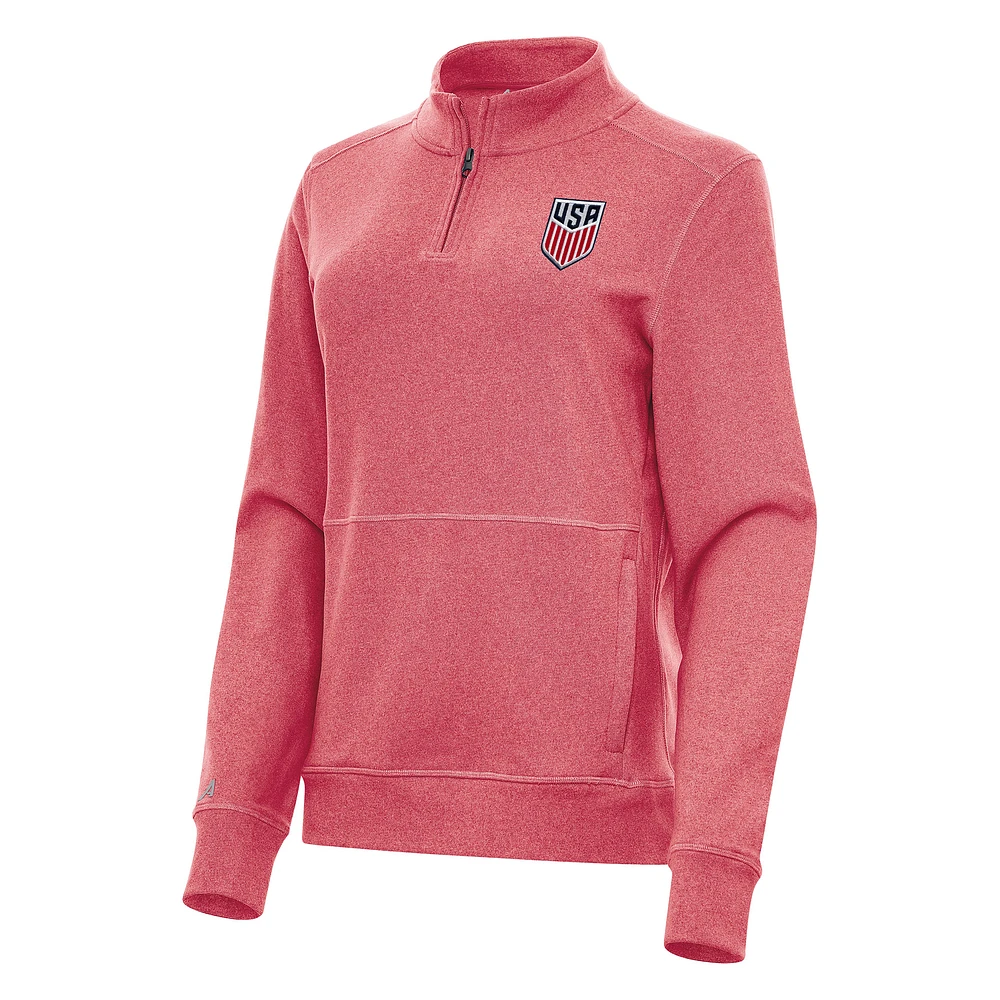 Women's Antigua Heather Red USMNT Crush Quarter-Zip Top