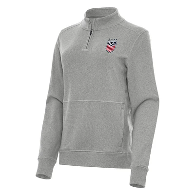 Women's Antigua Heather Gray USWNT Crush Quarter-Zip Top