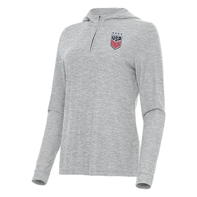 Women's Antigua Heather Gray USWNT Daybreak Quarter-Zip Hoodie