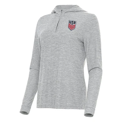 Women's Antigua Heather Gray USMNT Daybreak Quarter-Zip Hoodie