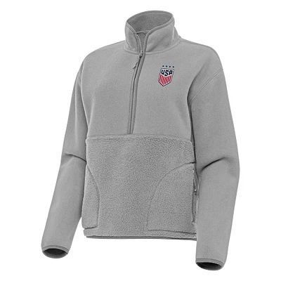 Women's Antigua Gray USWNT Figure Quarter-Zip Jacket