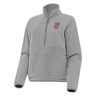 Women's Antigua Gray USMNT Figure Quarter-Zip Jacket