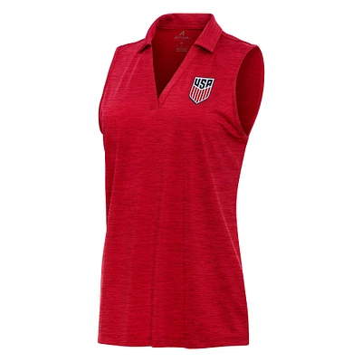 Women's Antigua Heather Red USMNT Layout Sleeveless V-Neck Polo