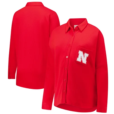 Women's Fanatics Scarlet Nebraska Huskers Plus Button-Up Shacket