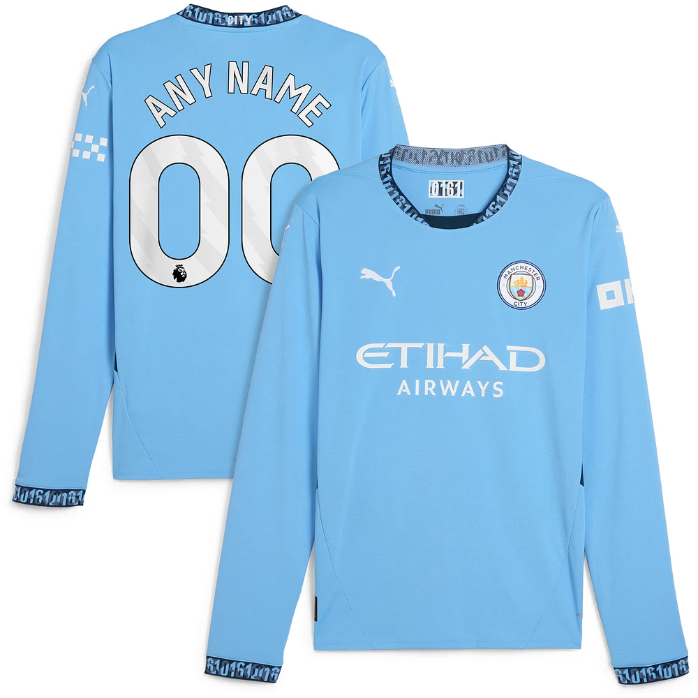 Men's Puma Light Blue Manchester City 2024/25 Home Replica Long Sleeve Custom Jersey