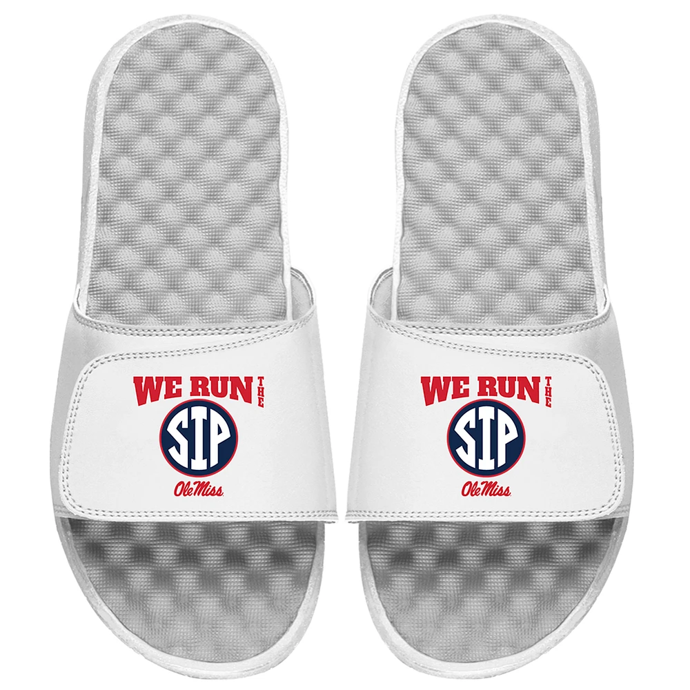 Youth ISlide White Ole Miss Rebels Team Slogan Slide Sandals