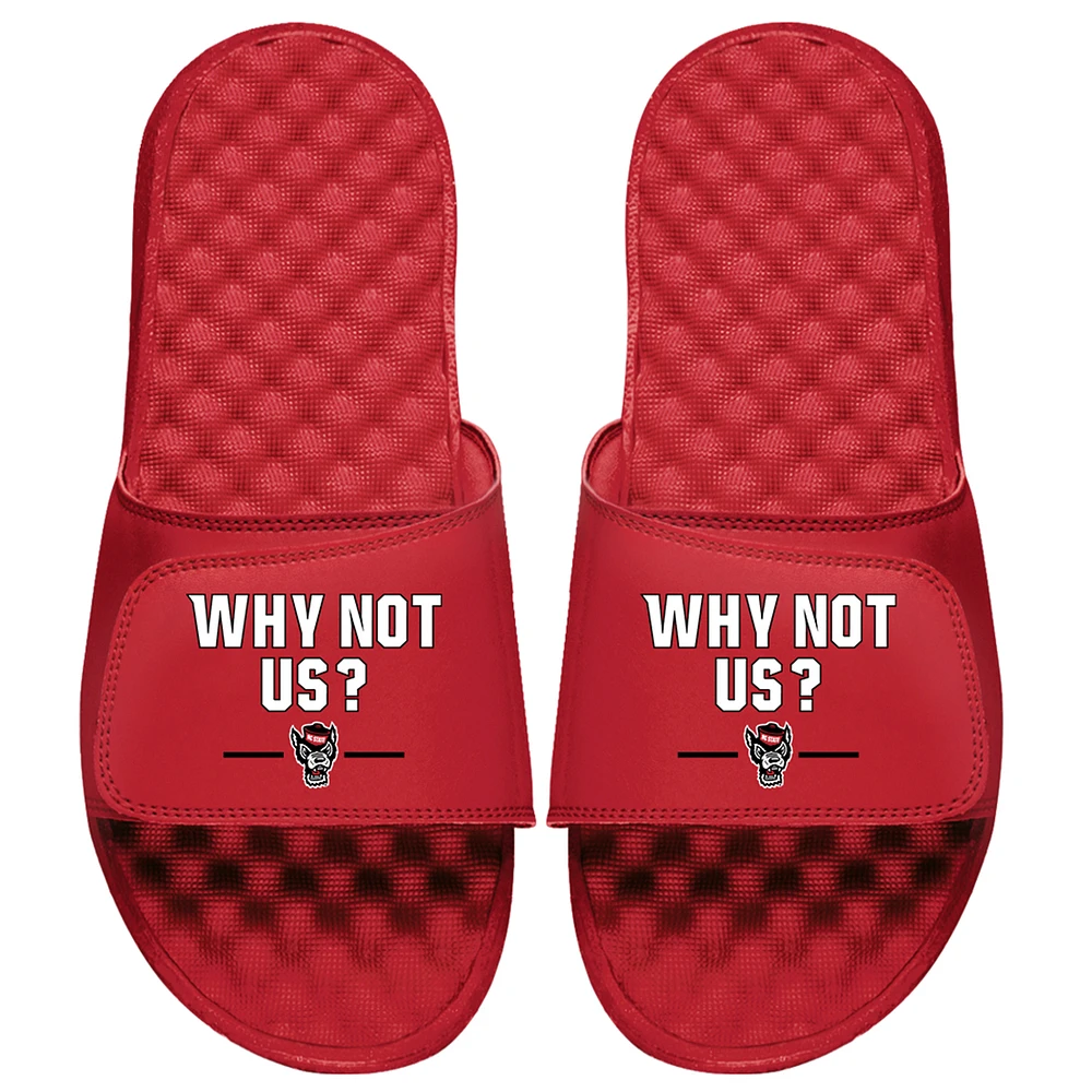 Youth ISlide Red NC State Wolfpack Team Slogan Slide Sandals