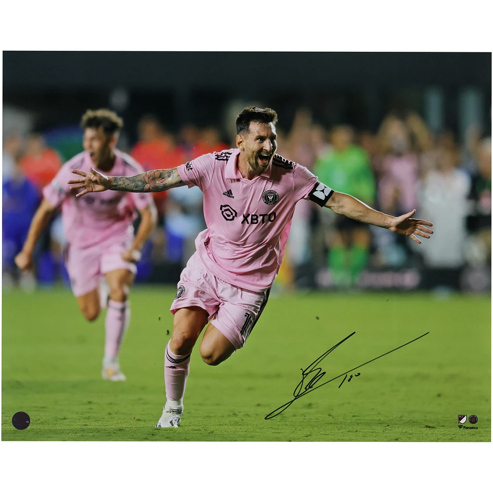 Lionel Messi Inter Miami CF Autographed 16" x 20" Pink Jersey Celebrating Photograph - Icons