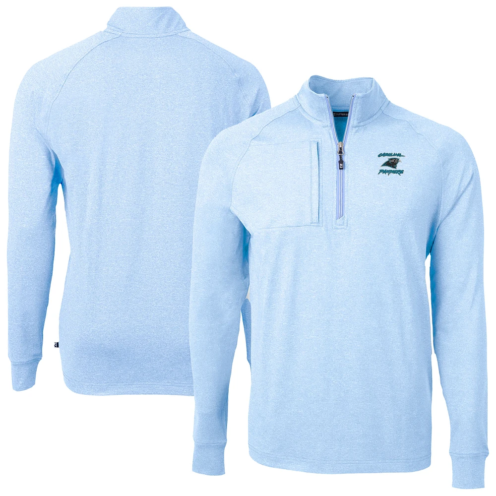 Men's Cutter & Buck Heather Light Blue Carolina Panthers Adapt Eco Knit Raglan Quarter-Zip Top