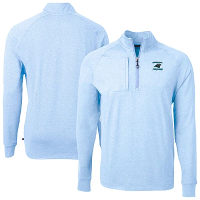 Men's Cutter & Buck Heather Light Blue Carolina Panthers Adapt Eco Knit Raglan Quarter-Zip Top