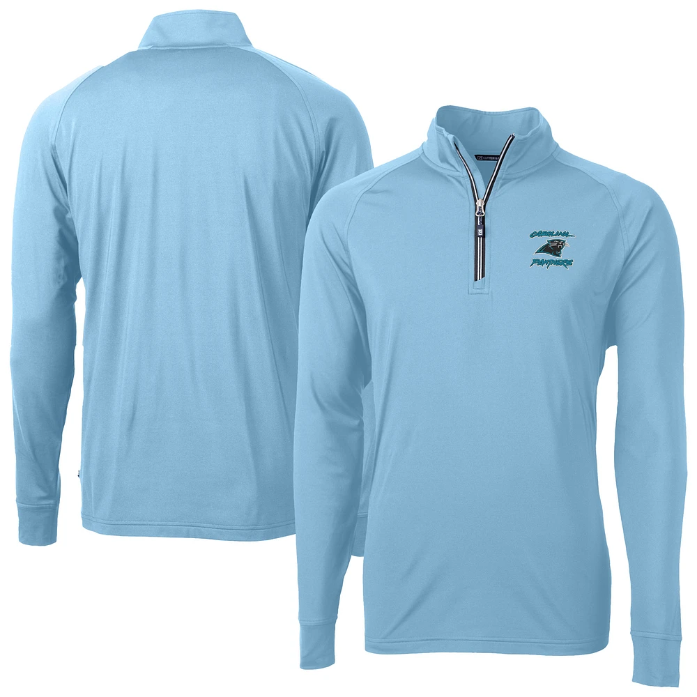 Men's Cutter & Buck Light Blue Carolina Panthers Adapt Eco Knit Stretch Recycled Raglan Quarter-Zip DryTec Top