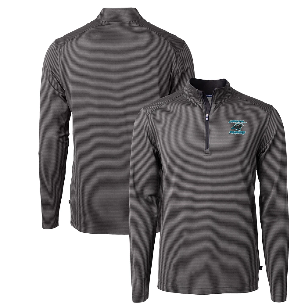 Men's Cutter & Buck Carolina Panthers Virtue Eco Pique Micro Stripe Recycled Quarter-Zip Jacket
