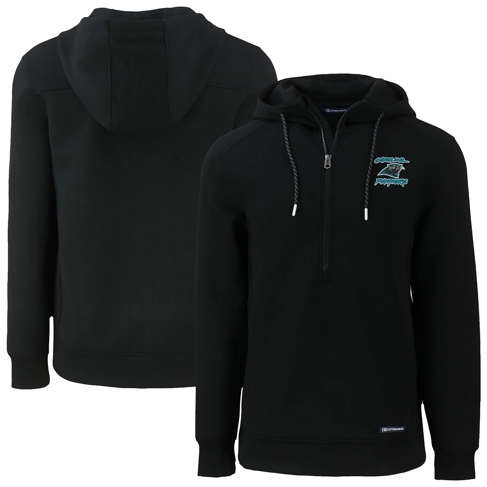Men's Cutter & Buck Black Carolina Panthers Roam Eco Recycled Half-Zip Hoodie