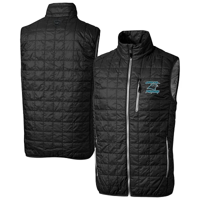 Men's Cutter & Buck Black Carolina Panthers Rainier PrimaLoft Eco Insulated Full-Zip Puffer Vest