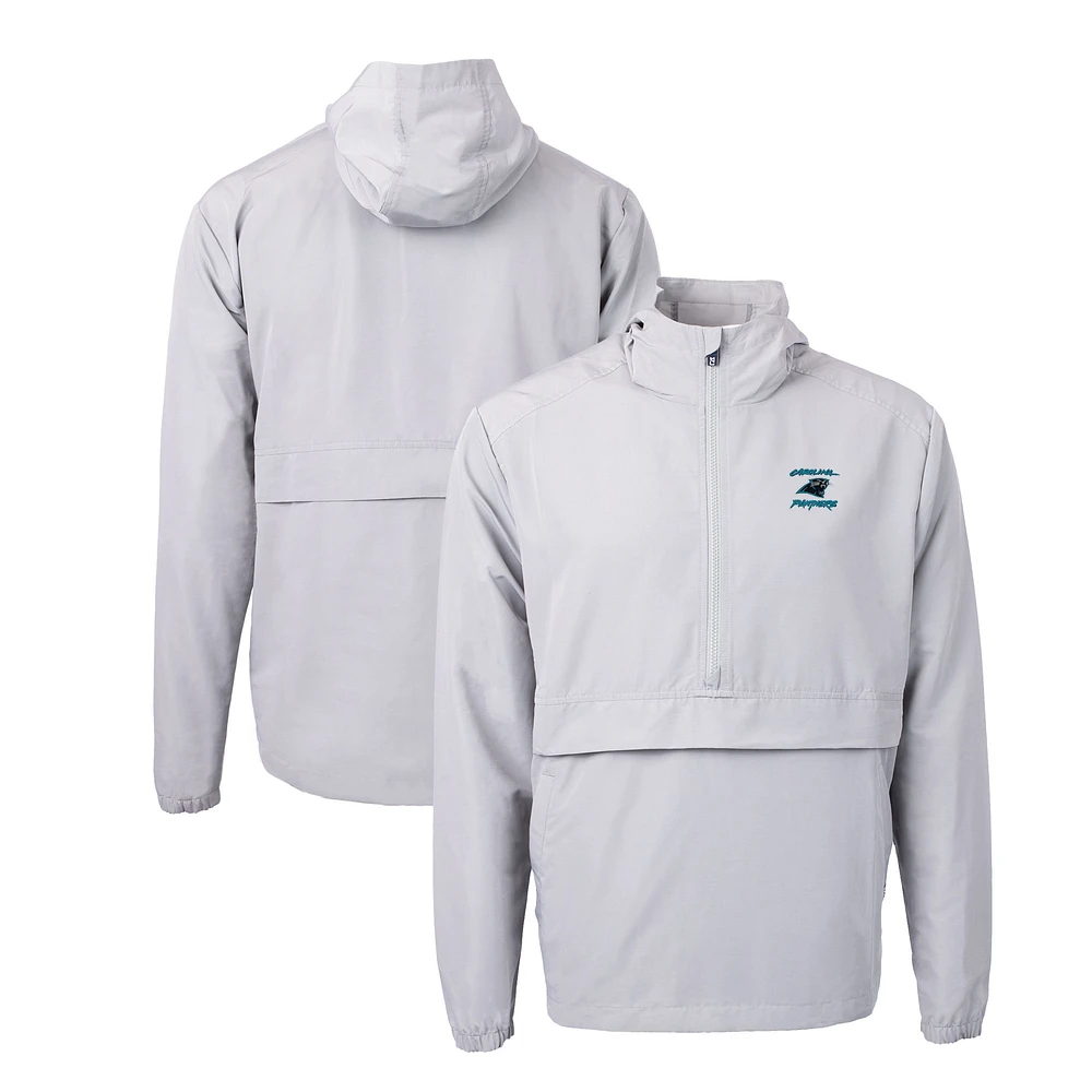 Men's Cutter & Buck Gray Carolina Panthers Charter Eco Recycled Half-Zip Anorak Jacket