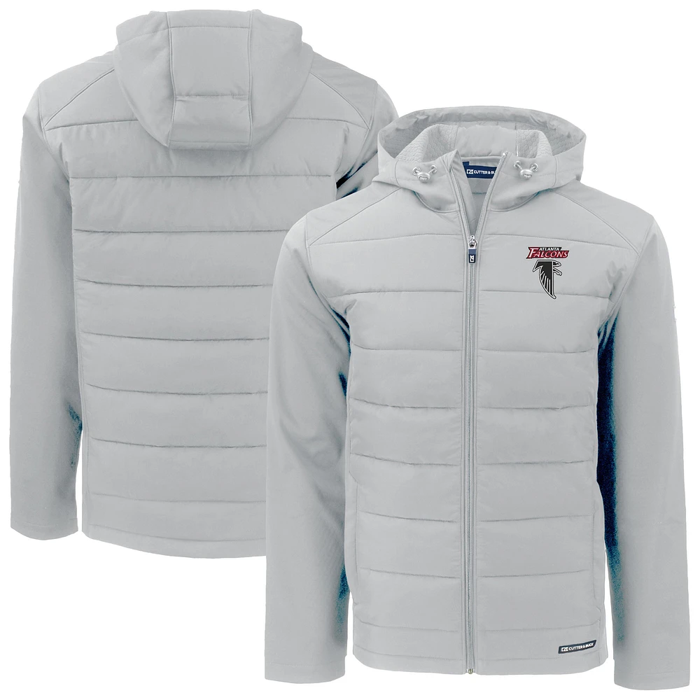 Men's Cutter & Buck Light Gray Atlanta Falcons Evoke Hybrid Eco Softshell Recycled Full-Zip Hoodie Jacket