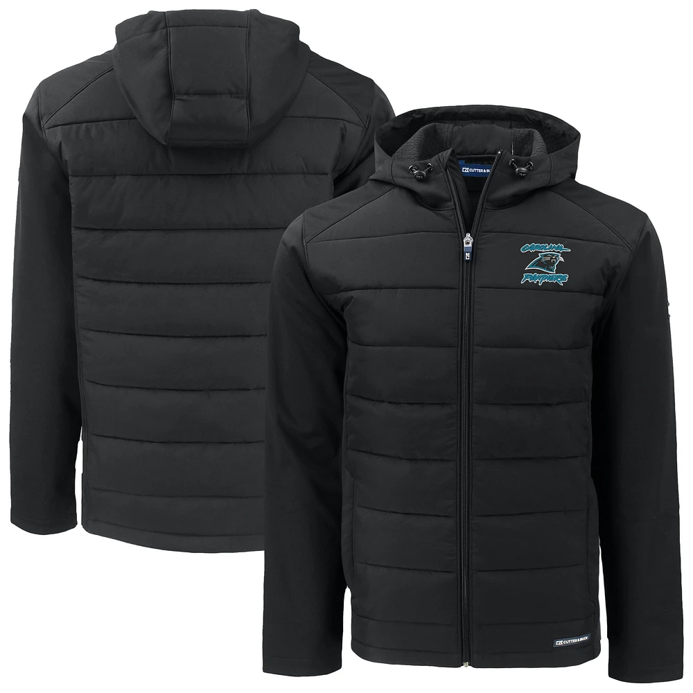 Men's Cutter & Buck Carolina Panthers Evoke Hybrid Eco Softshell Recycled Full-Zip Hoodie Jacket