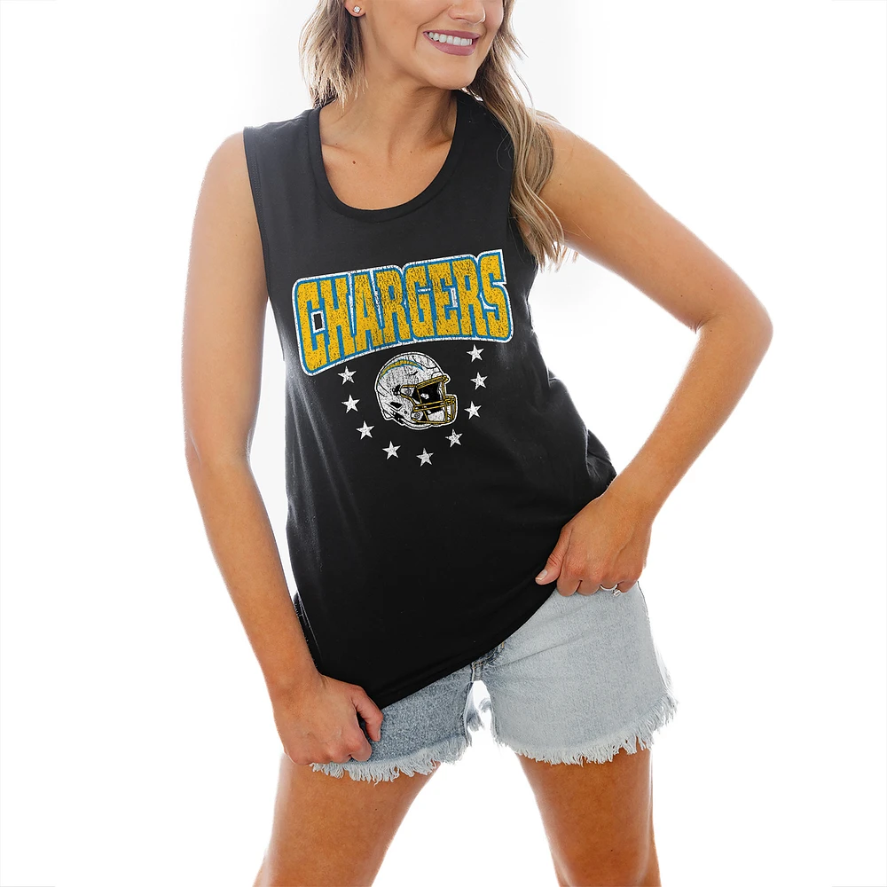 Women's Gameday Couture Black Los Angeles Chargers Baby You're A Star Racerback Scoop Neck Tapered Tank Top