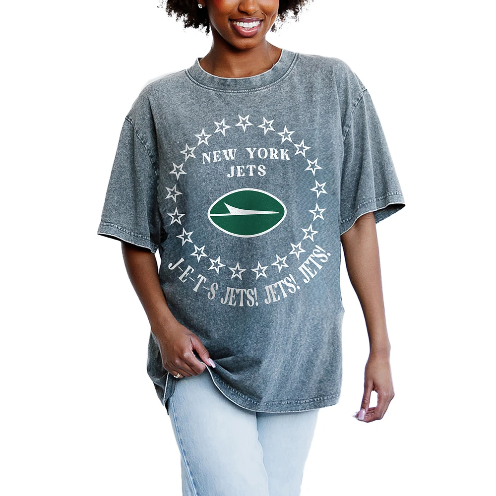Women's Gameday Couture Gray New York Jets On Point Oversized Slogan T-Shirt