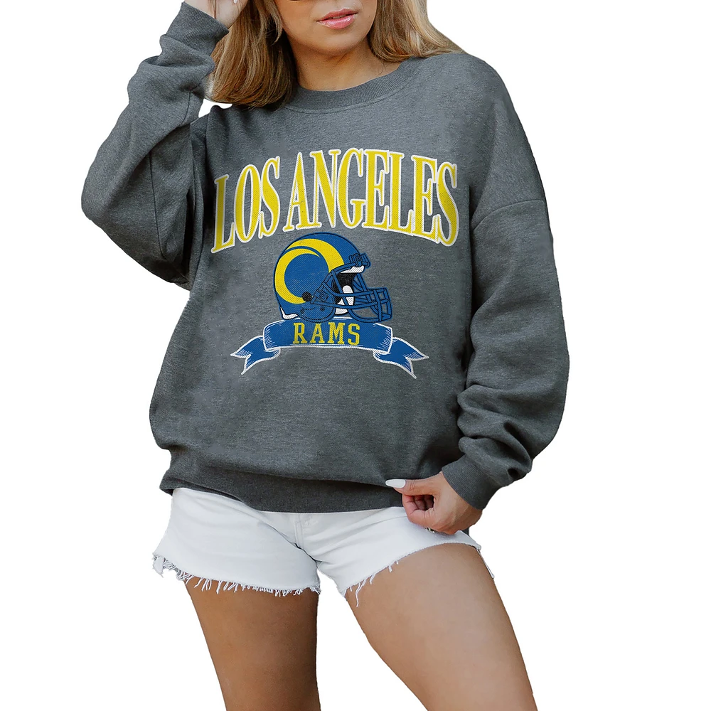 Women's Gameday Couture Charcoal Los Angeles Rams Oversized Seal The Deal Premium Fleece Drop Shoulder Pullover Sweatshirt