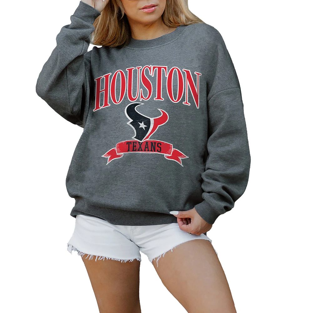 Women's Gameday Couture Charcoal Houston Texans Oversized Seal The Deal Premium Fleece Drop Shoulder Pullover Sweatshirt