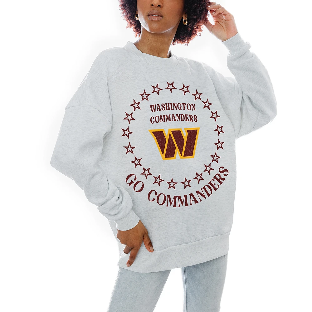 Women's Gameday Couture Oatmeal Washington Commanders Superstar Premium Fleece Drop Shoulder Pullover Sweatshirt