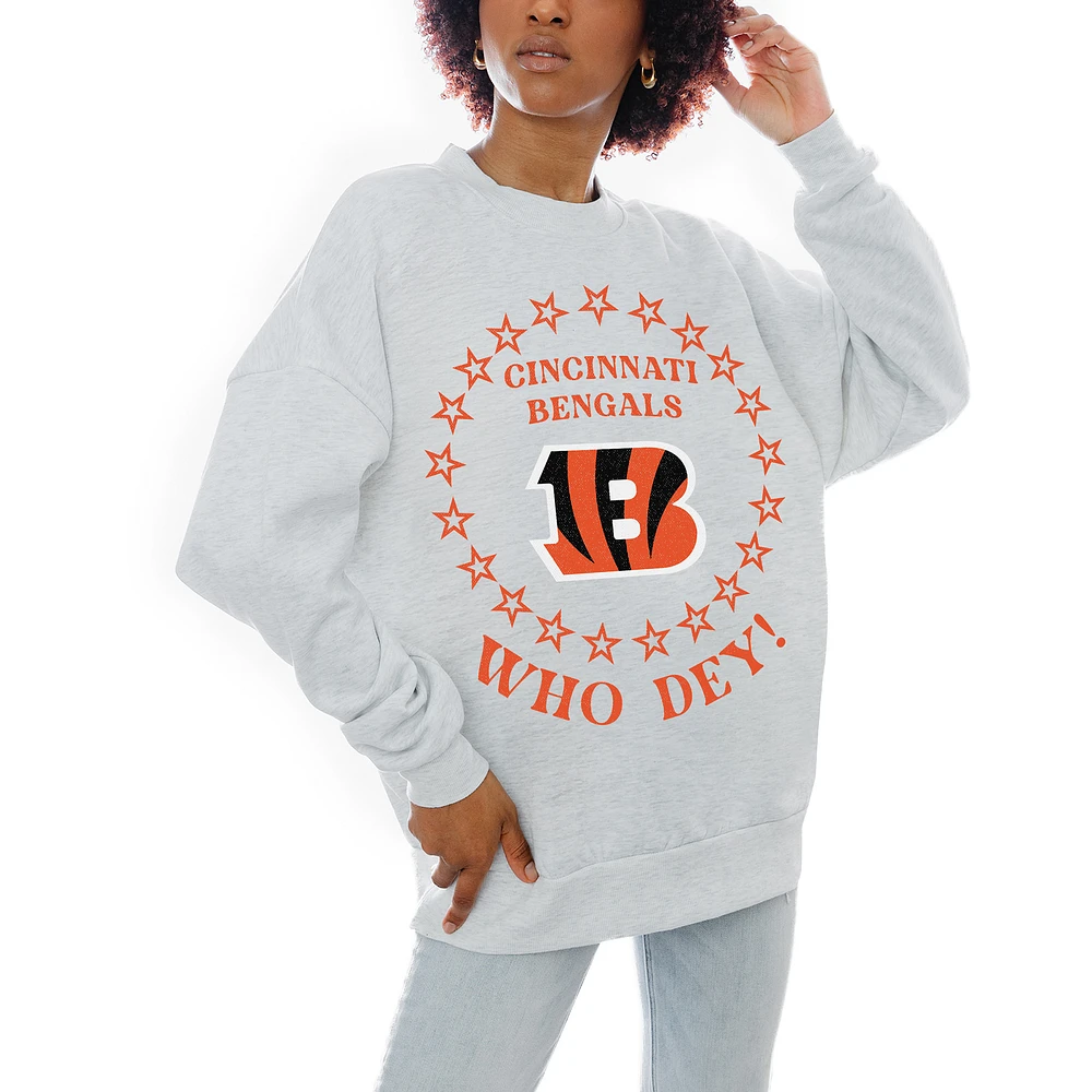 Women's Gameday Couture Oatmeal Cincinnati Bengals Superstar Premium Fleece Drop Shoulder Pullover Sweatshirt