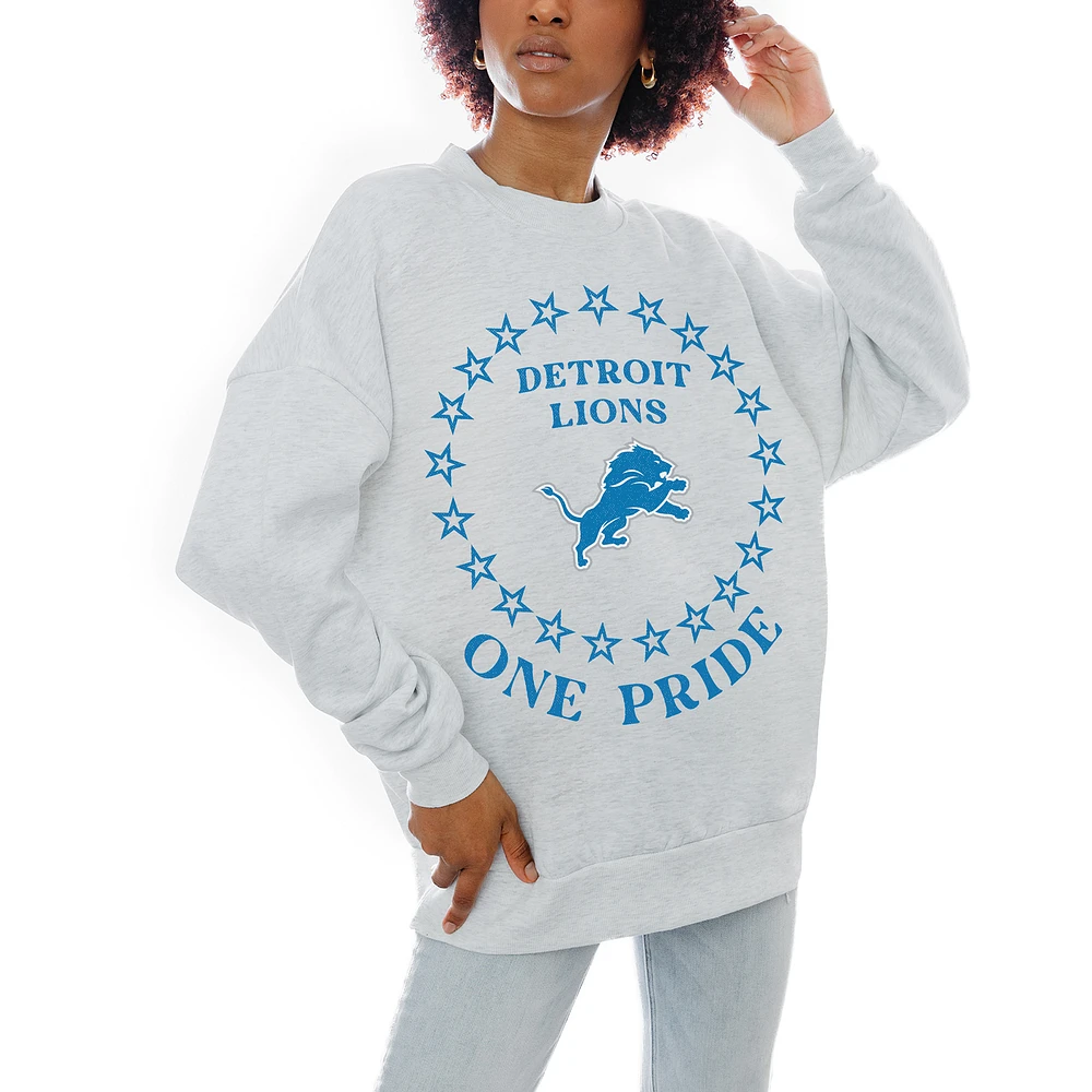 Women's Gameday Couture Oatmeal Detroit Lions Superstar Premium Fleece Drop Shoulder Pullover Sweatshirt