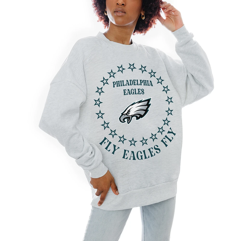 Women's Gameday Couture Oatmeal Philadelphia Eagles Superstar Premium Fleece Drop Shoulder Pullover Sweatshirt